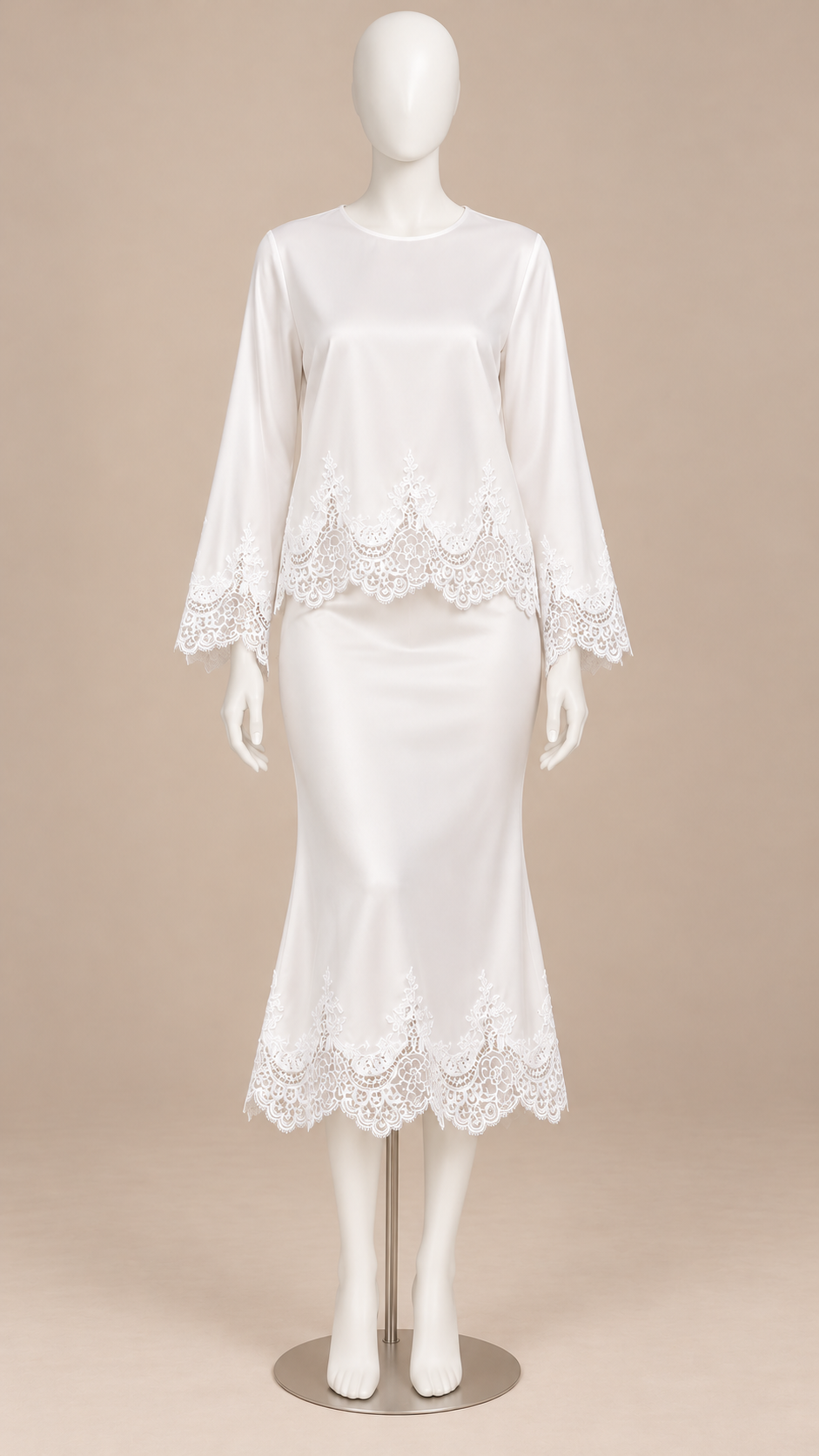 Aurelie Lace-Hem Skirt Set — White mannequin front