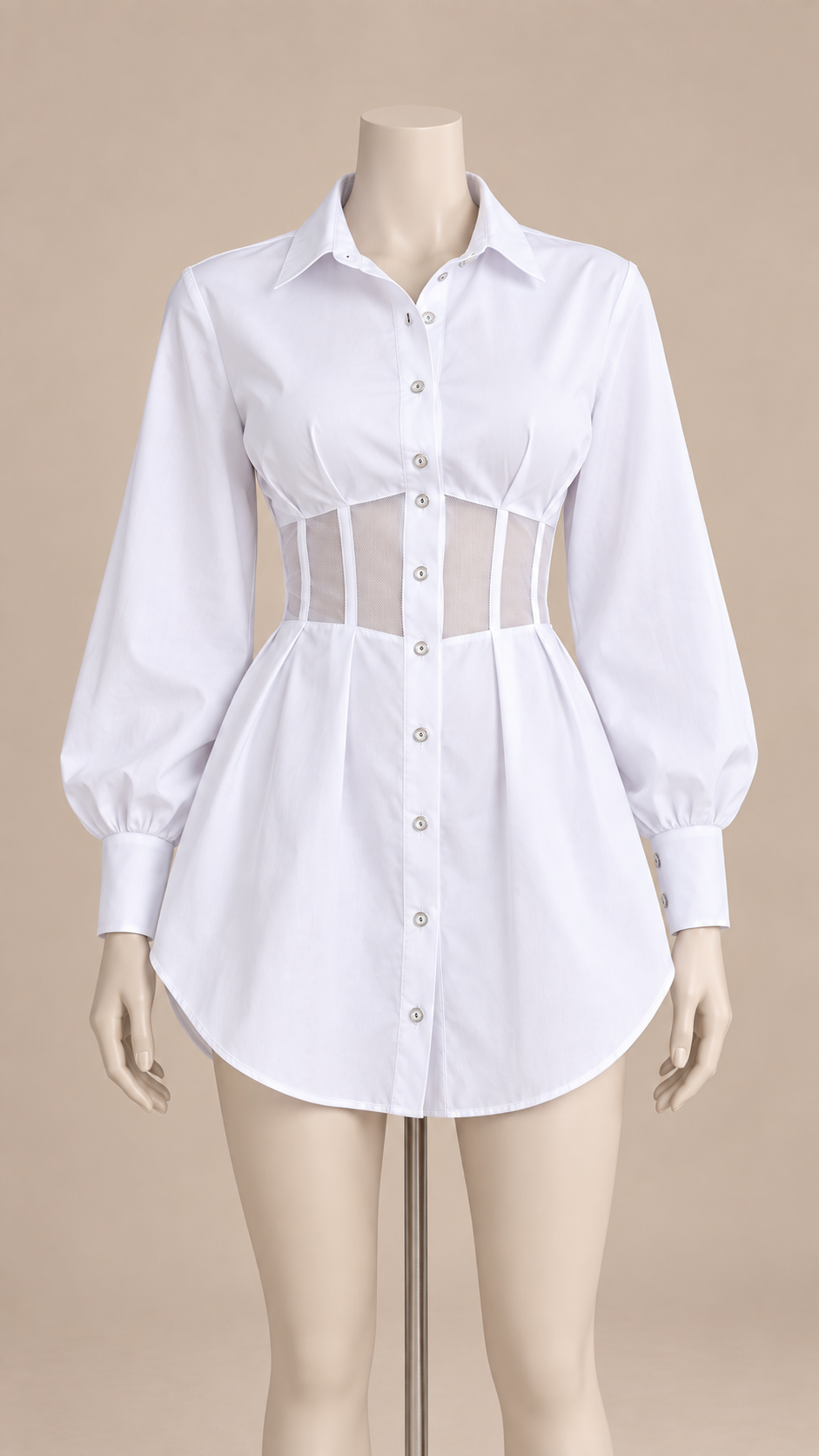 Rowan Corset Shirt Dress — White mannequin front