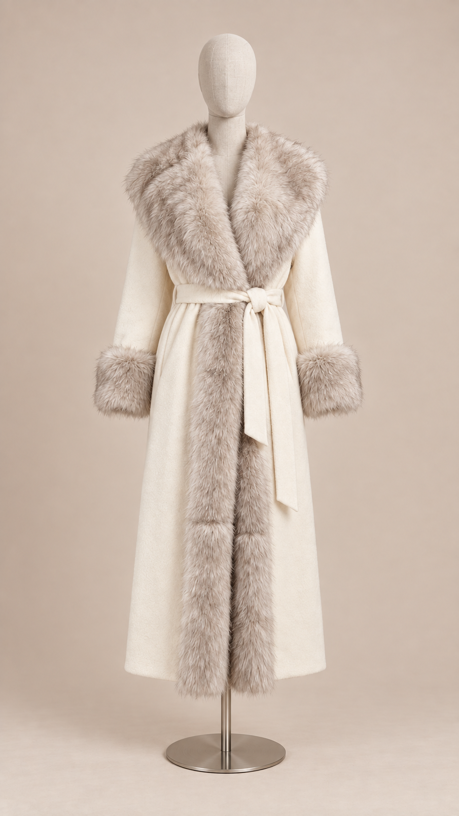 Colette Fur Collar Coat — White mannequin front