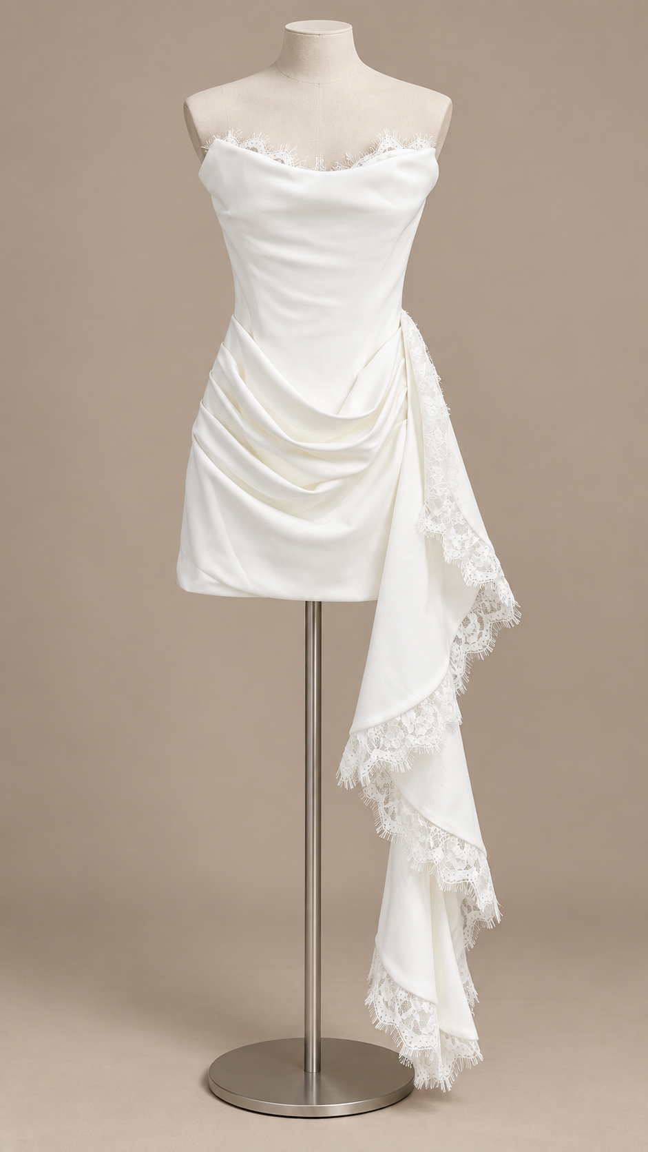 Elodie Draped Sash Mini Dress — White mannequin front