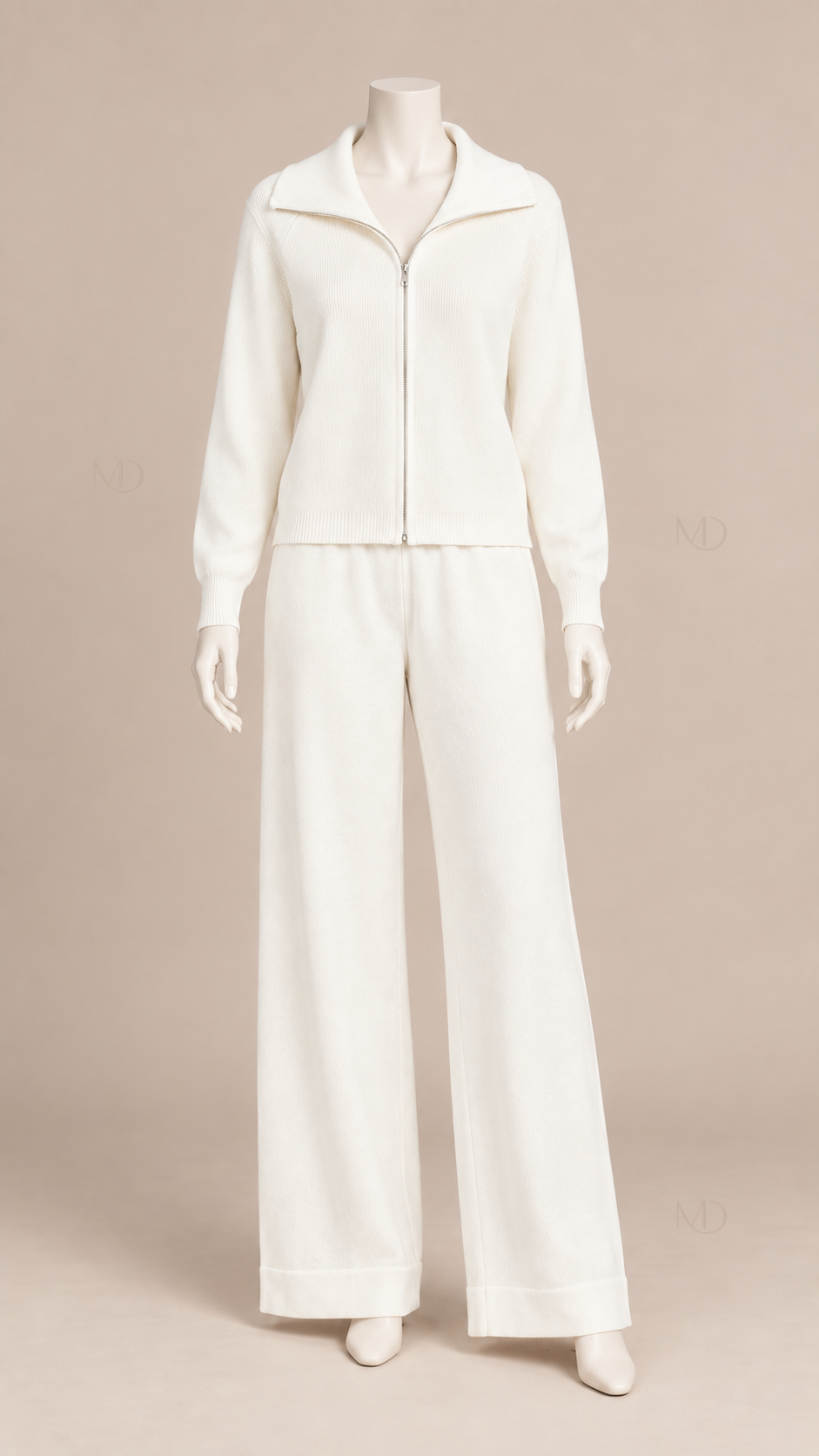 Elise Zip Cardigan Pants Set — White mannequin front