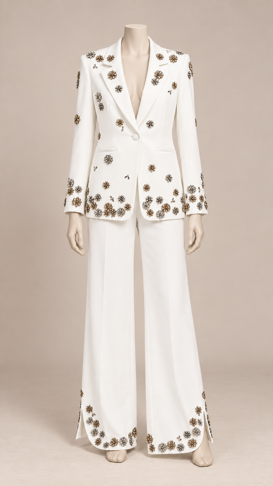 Delphine Beaded Blazer Suit — White mannequin front