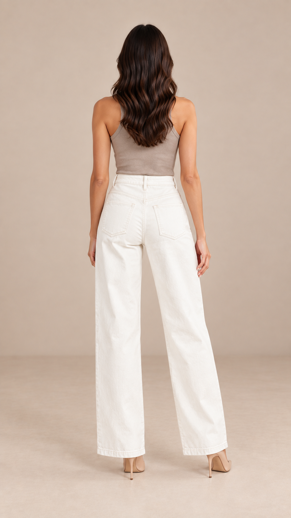 Elowen Studded Wide Jeans — White model back