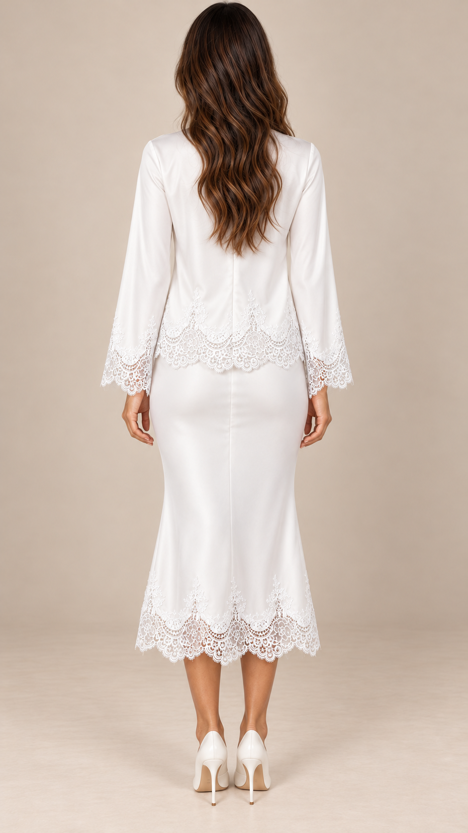 Aurelie Lace-Hem Skirt Set — White model back