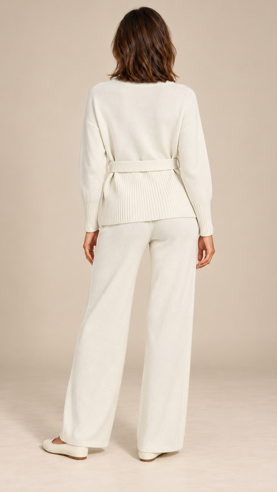 Augusta Wide-Leg Knit Set — White model back