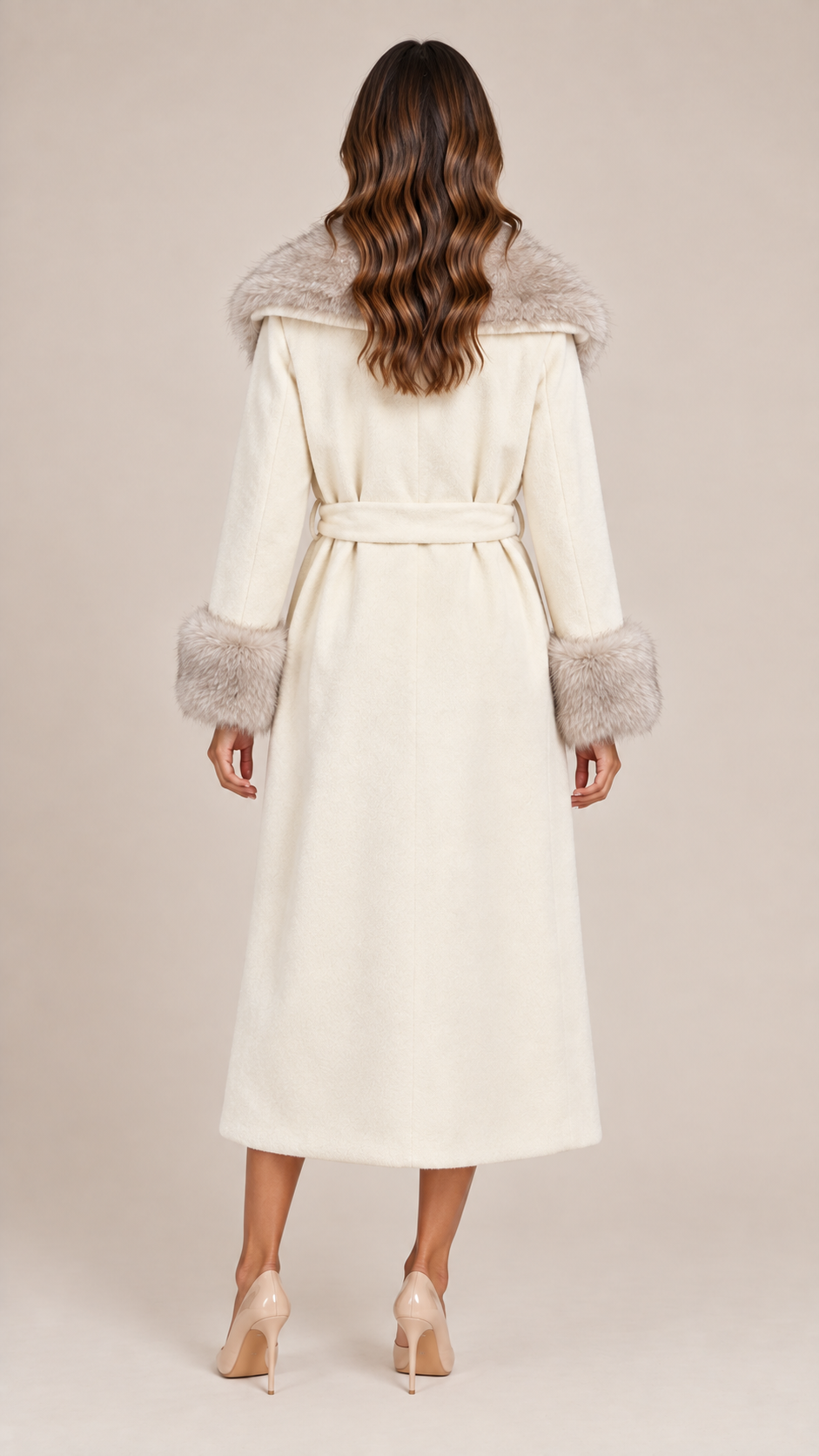 Colette Fur Collar Coat — White model back