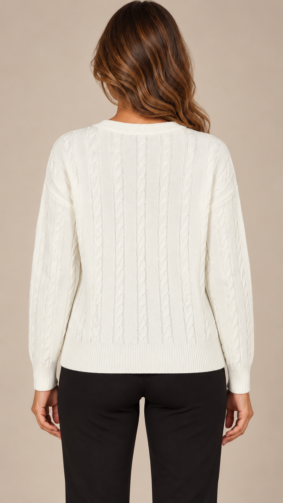 Marit Cable V-Neck Sweater — White model back
