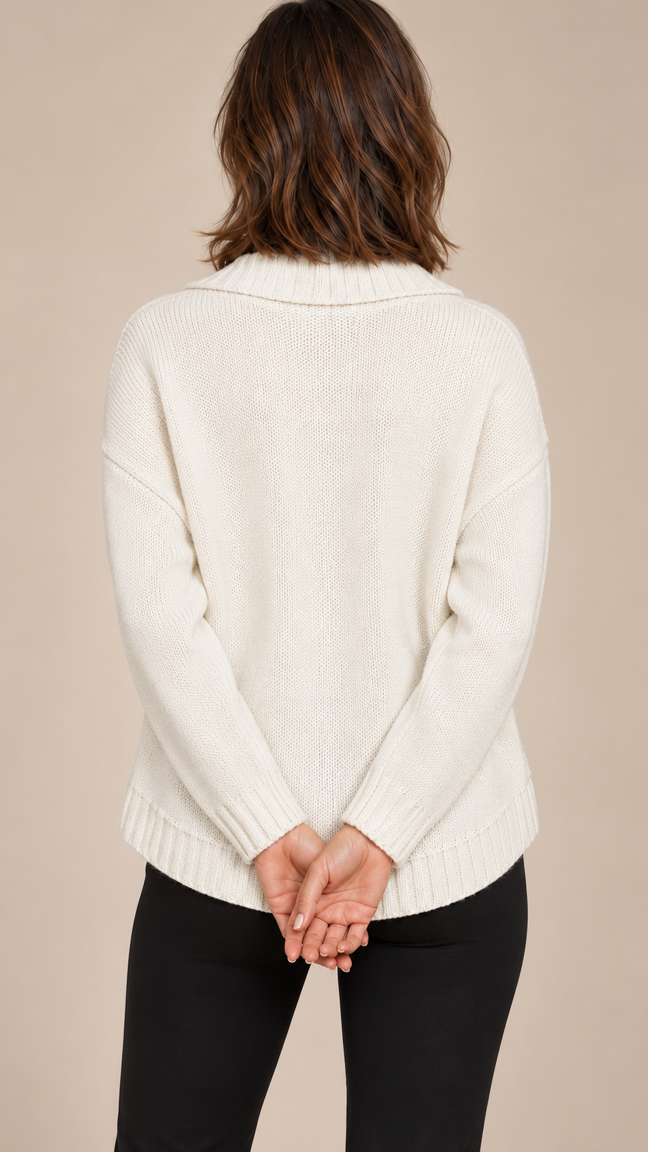 Tove Shawl-Collar Cardigan — White model back