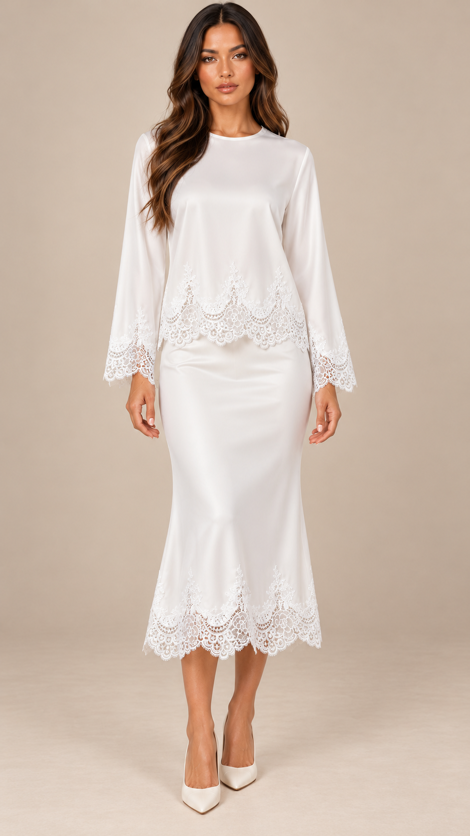 Aurelie Lace-Hem Skirt Set — White model front