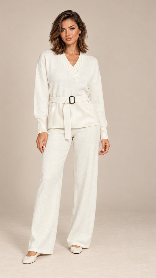 Augusta Wide-Leg Knit Set — White model front
