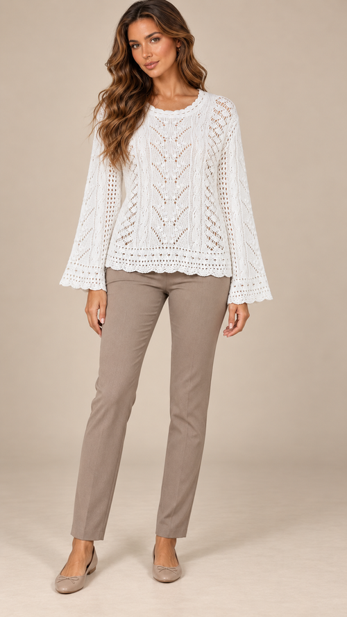Philippa Pointelle Sweater — White model front