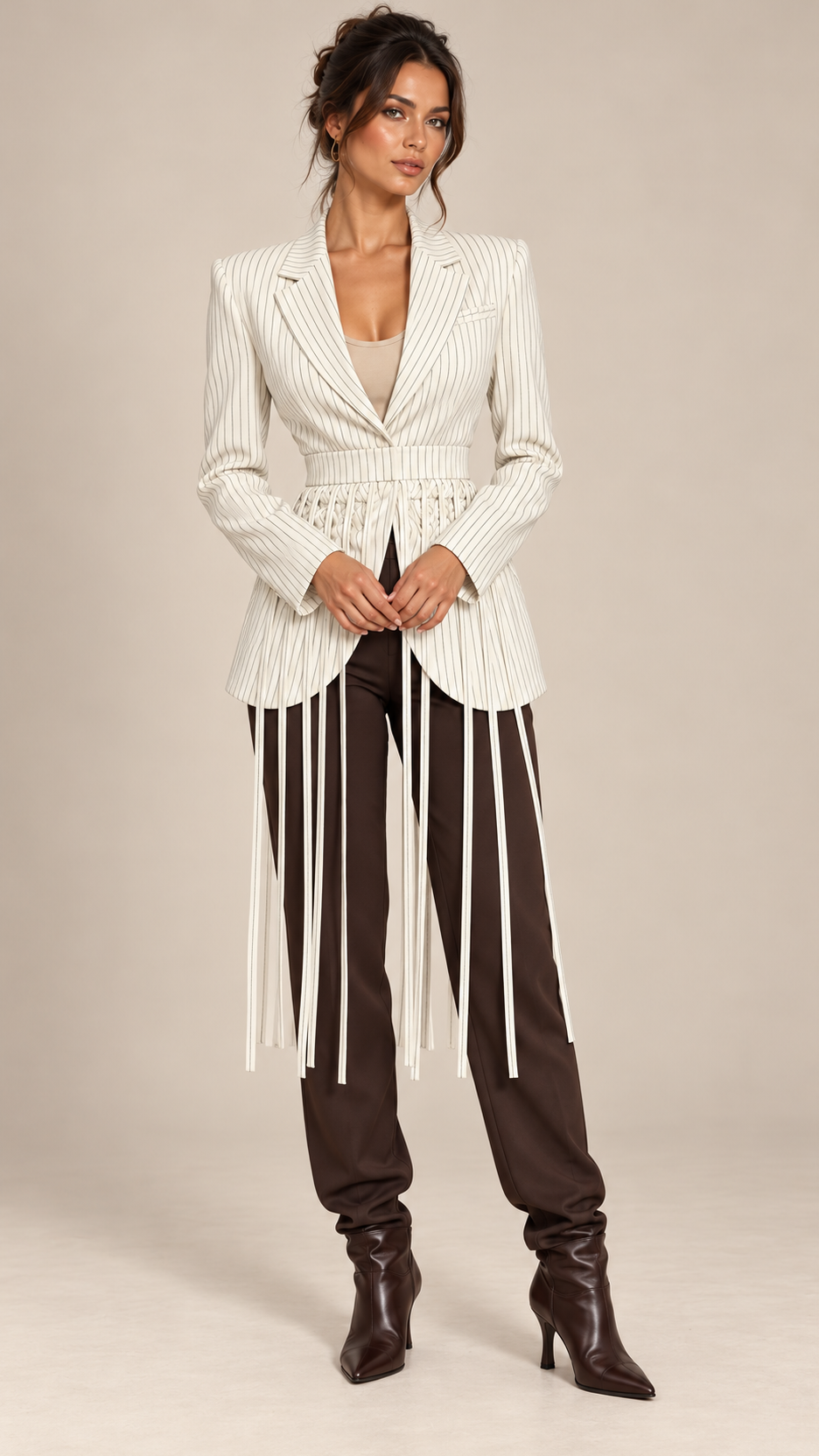 Solenne Tassel-Tie Blazer — White model front