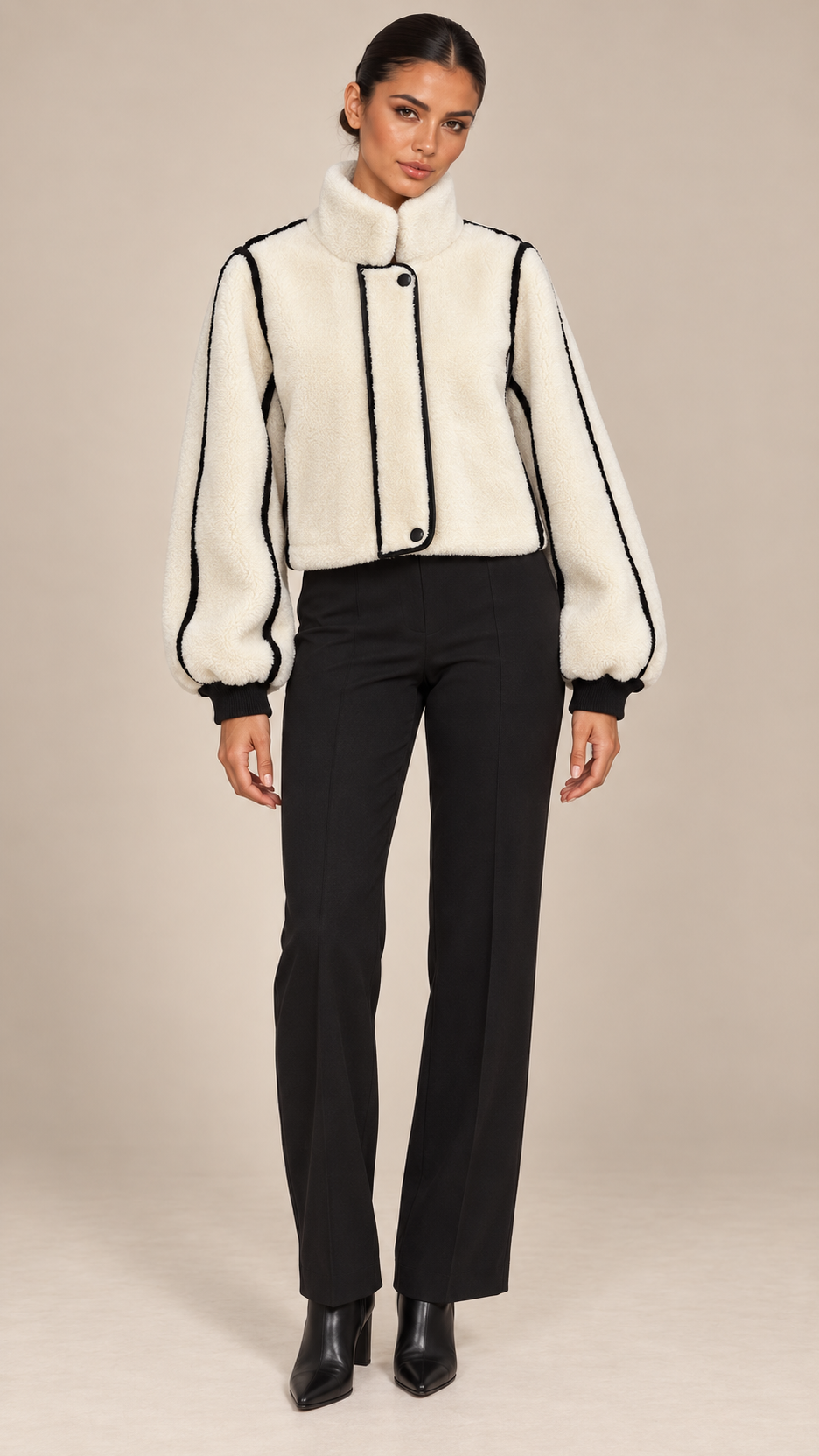 Leocadia Contrast-Seam Jacket — White model front