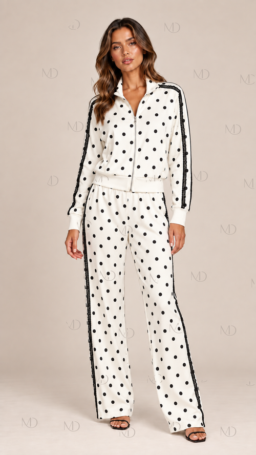 Delphine Polka Dot Track Set — White model front