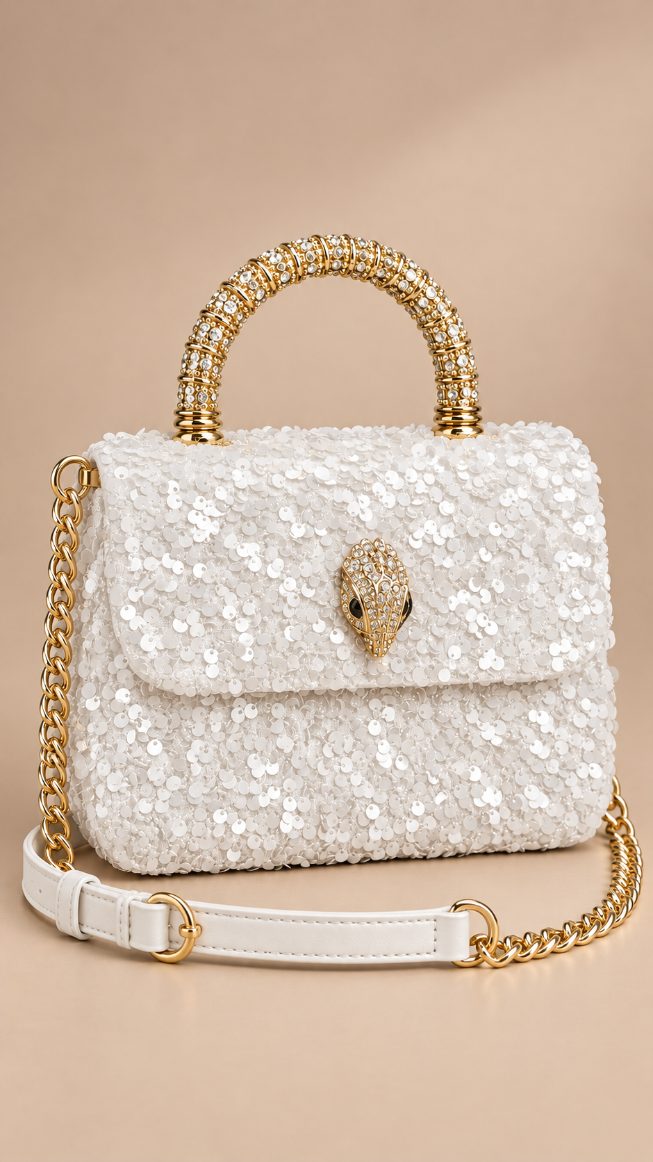 Delfina Sequin Top-Handle Bag — White product closed