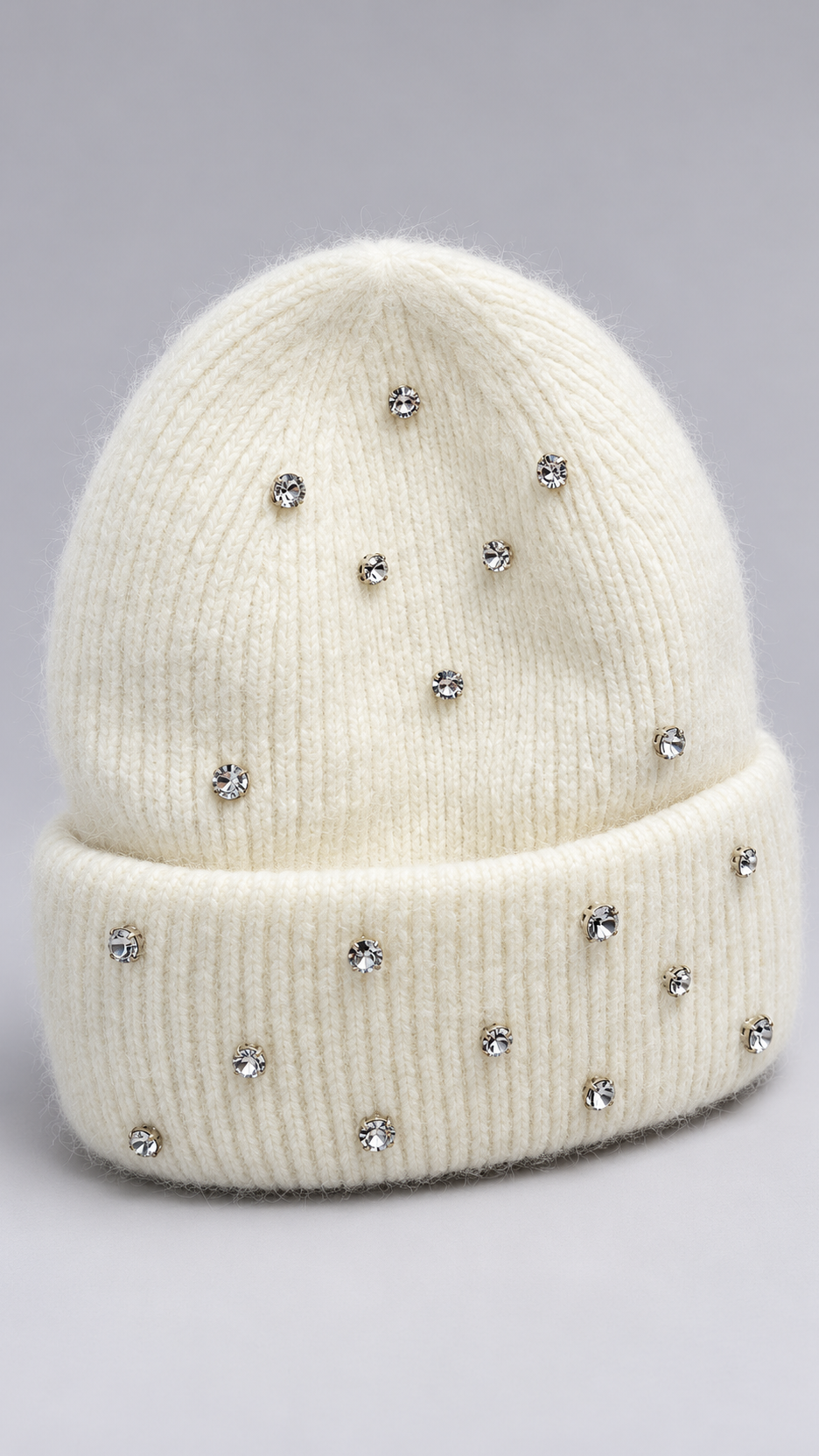 Hortense Rhinestone-Dot Beanie — White product only