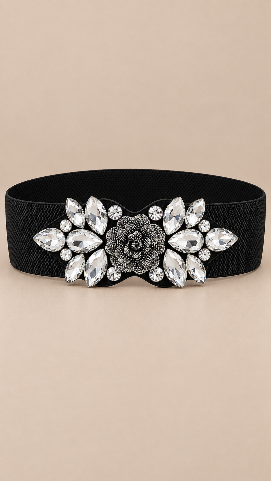 Rosalind Crystal Rose Waist Belt — White product only