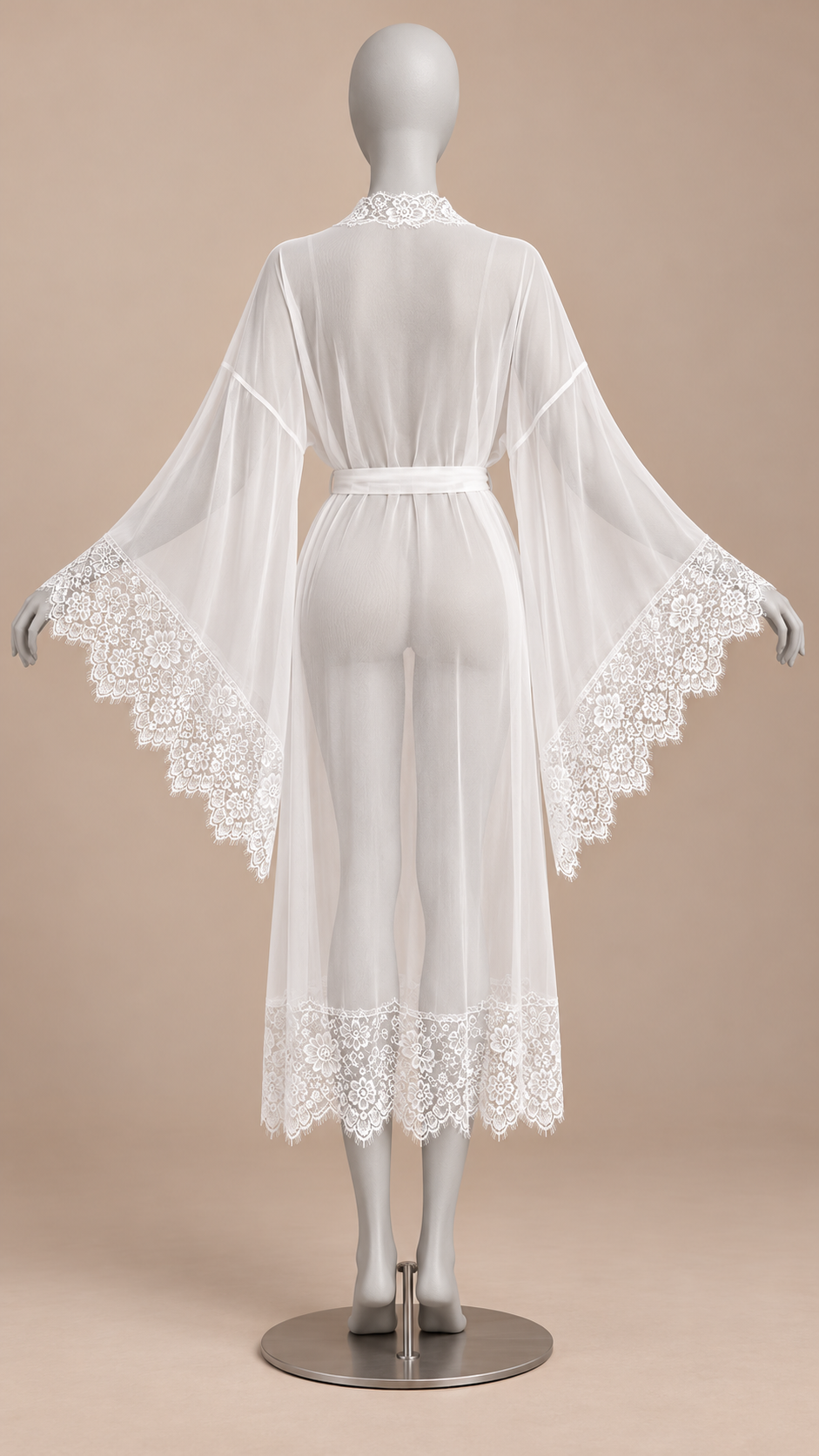 Rosaleen Bell-Sleeve Robe Set — White Robe mannequin back
