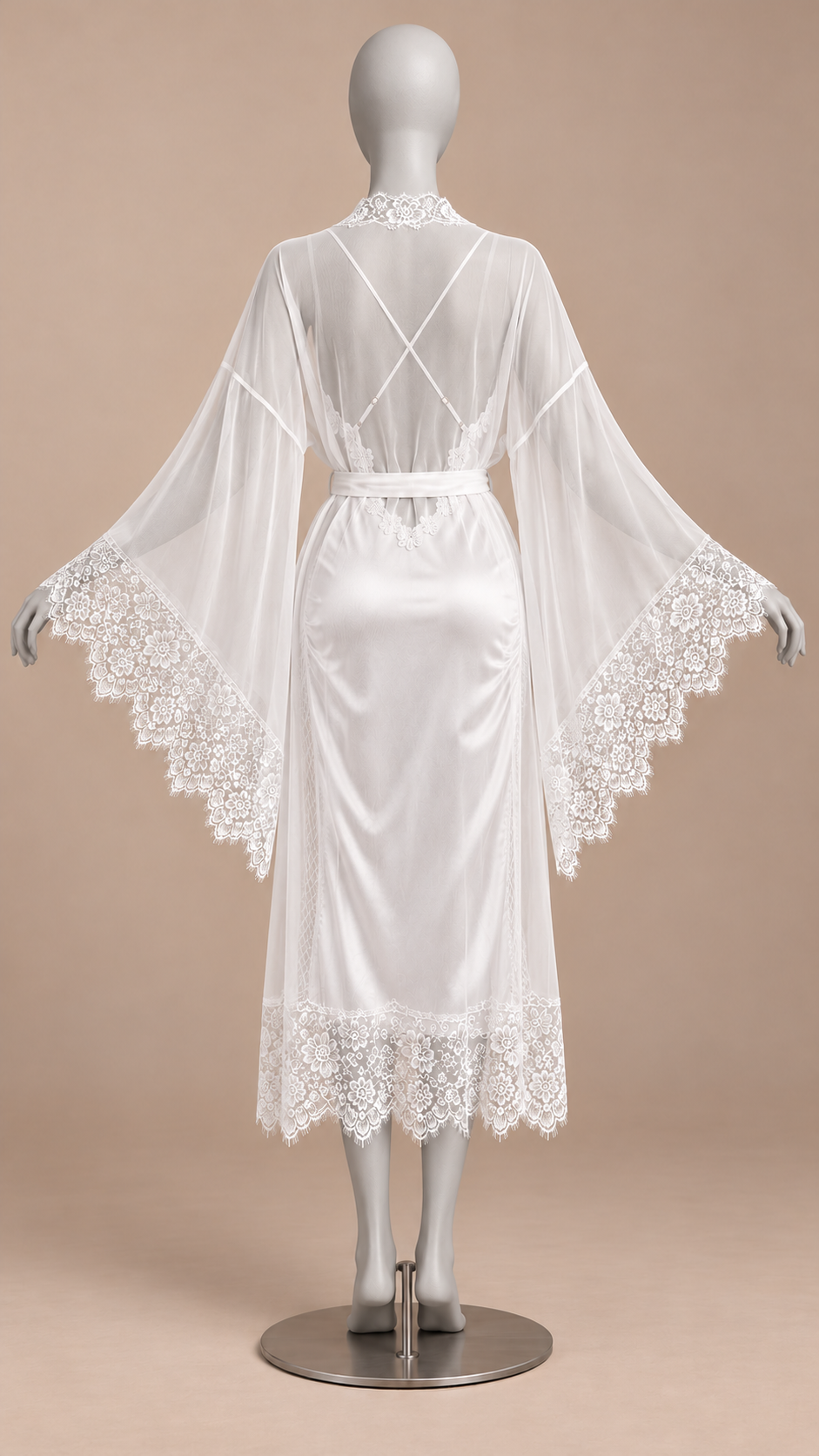 Rosaleen Bell-Sleeve Robe Set — White Robe Set mannequin back
