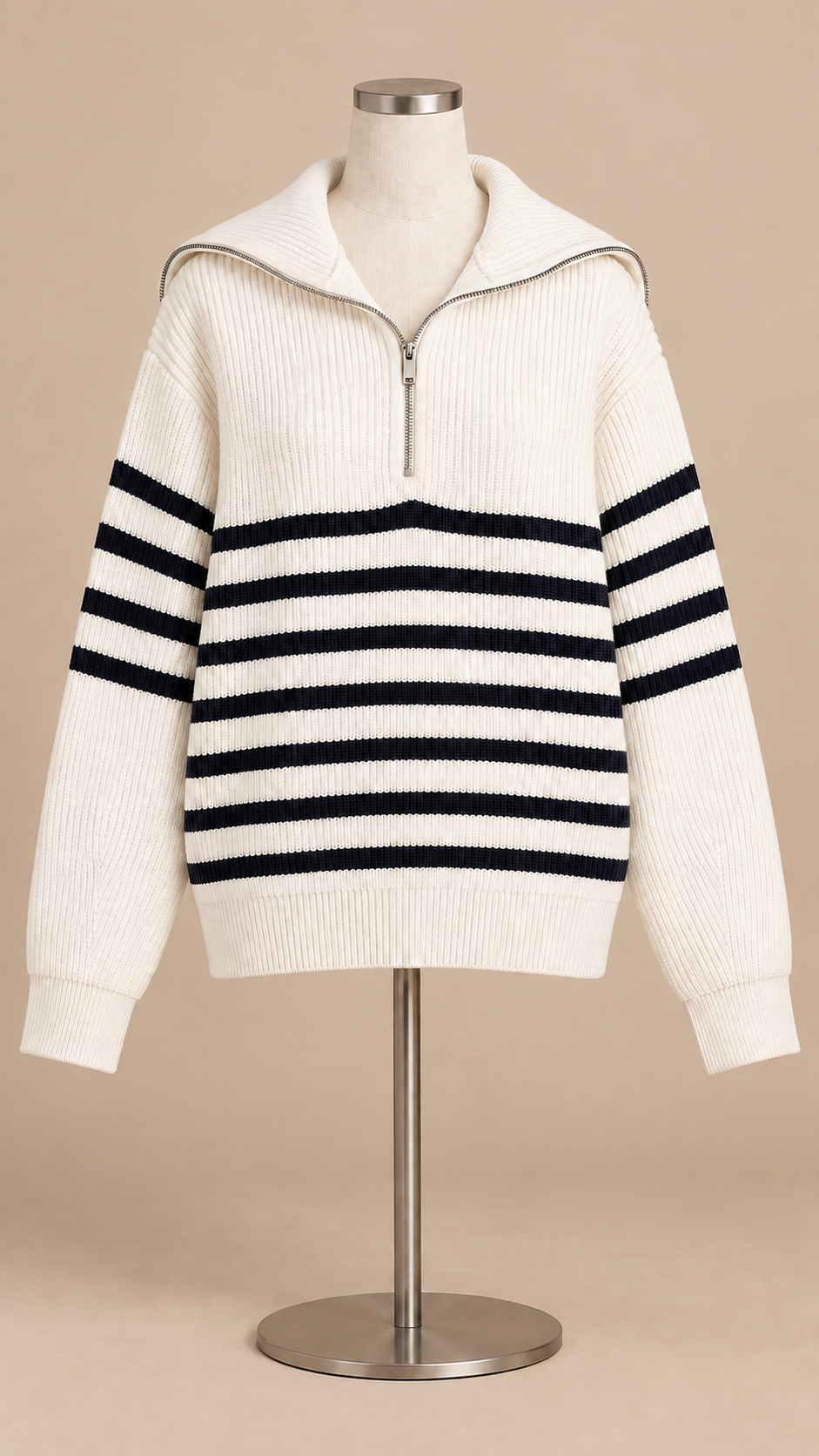 Isadora Half-Zip Sweater — White stripes mannequin front