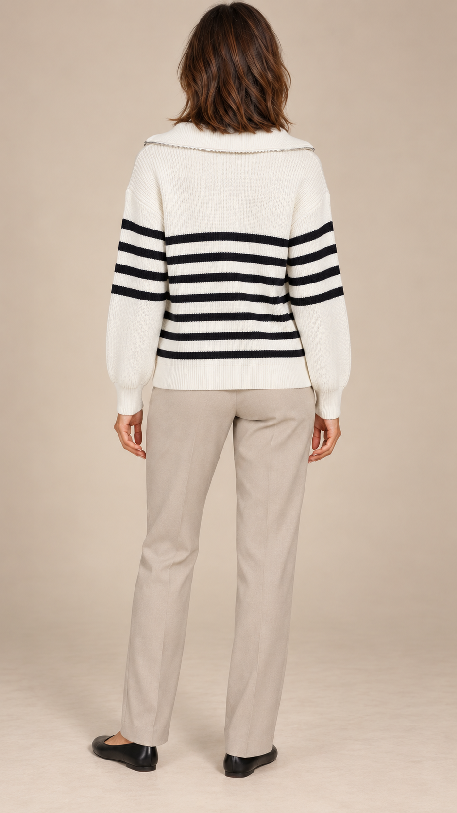 Isadora Half-Zip Sweater — White stripes model back