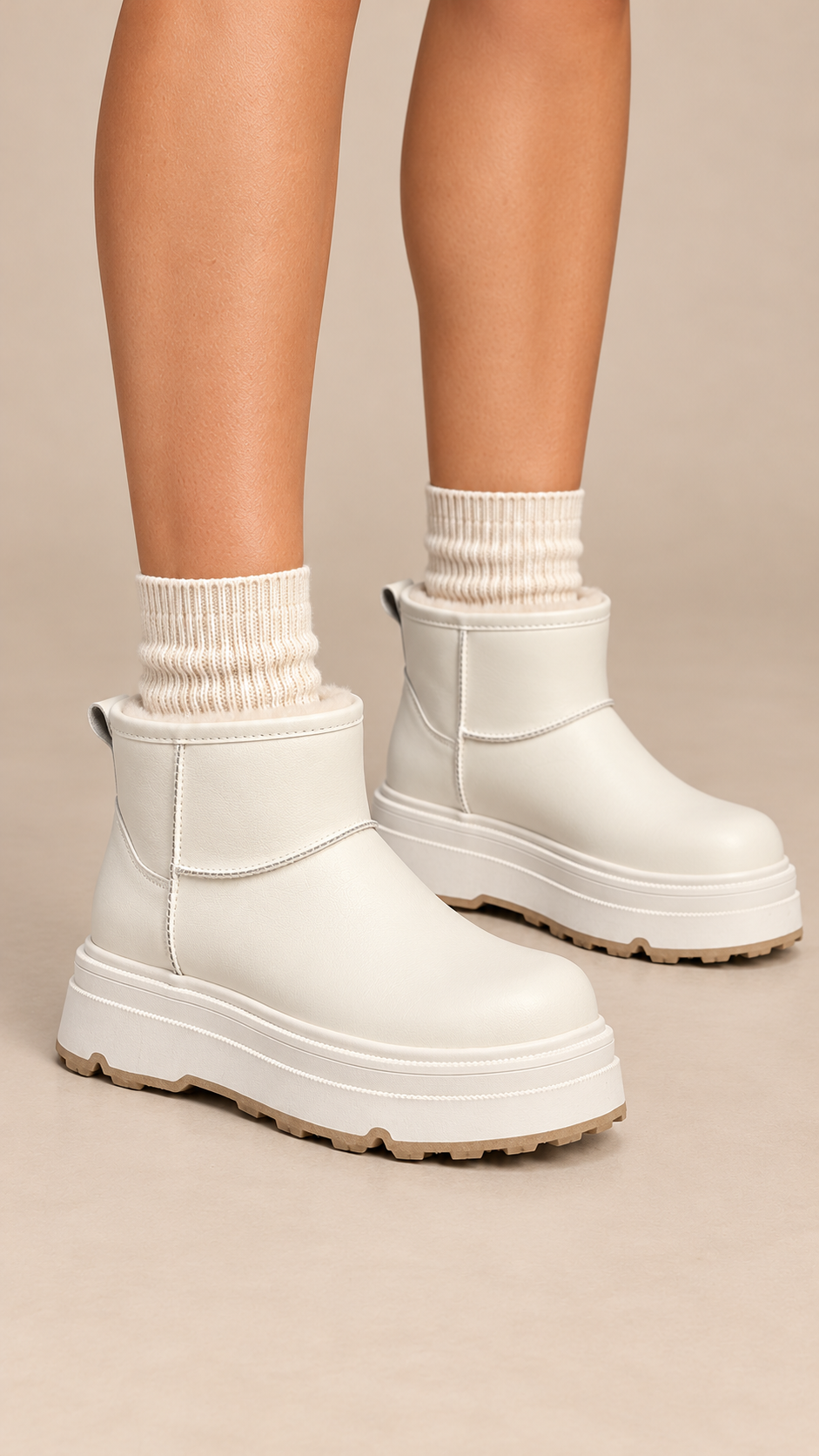 Ondine Stacked-Sole Boot — White worn closeup