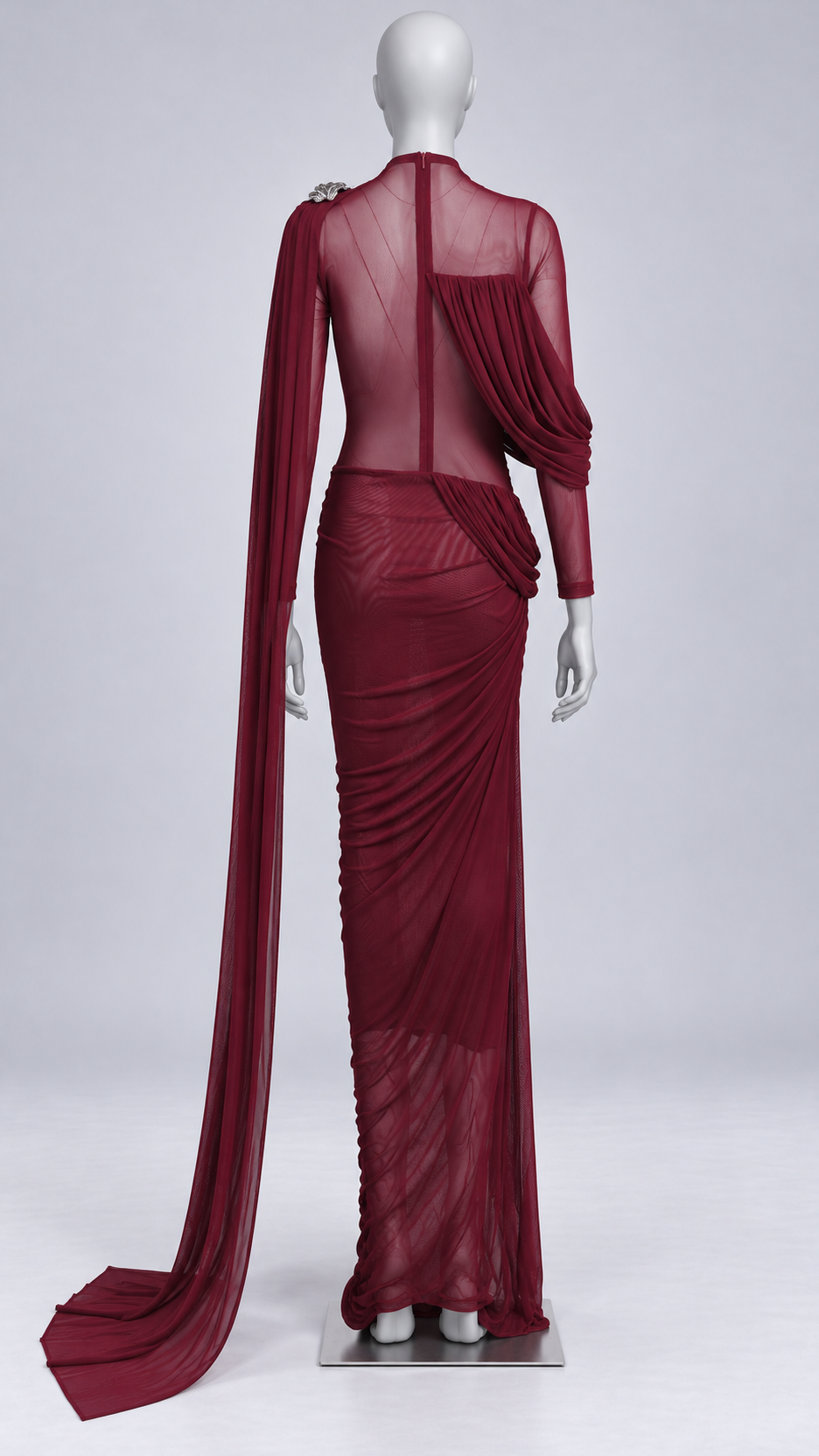 Lavinia Drape-Sash Maxi — Wine red mannequin back
