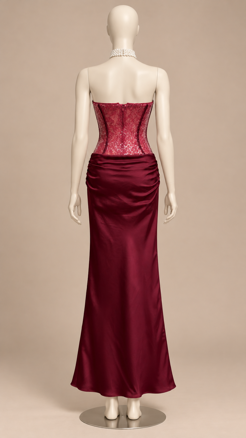 Aurora Sequin-Bustier Maxi — Wine red mannequin back