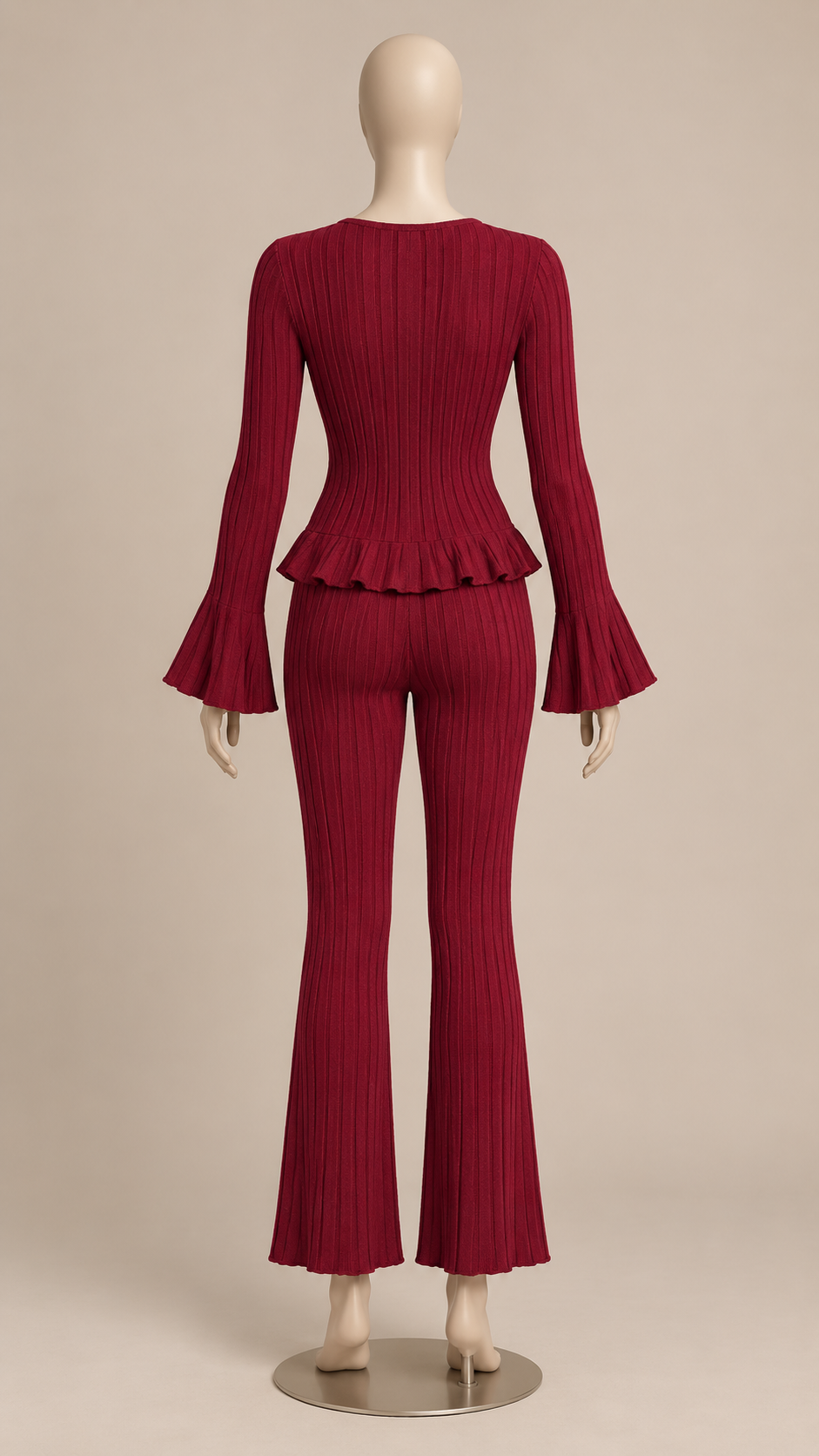 Pascaline Bell-Sleeve Set — Wine red mannequin back