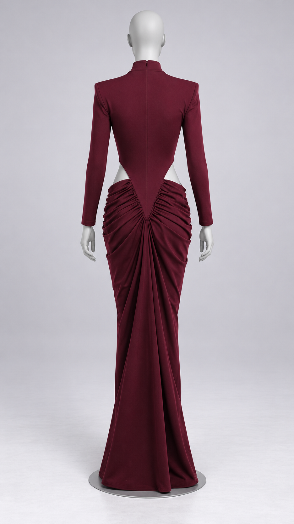 Evangeline Cutout Maxi — Wine red mannequin back