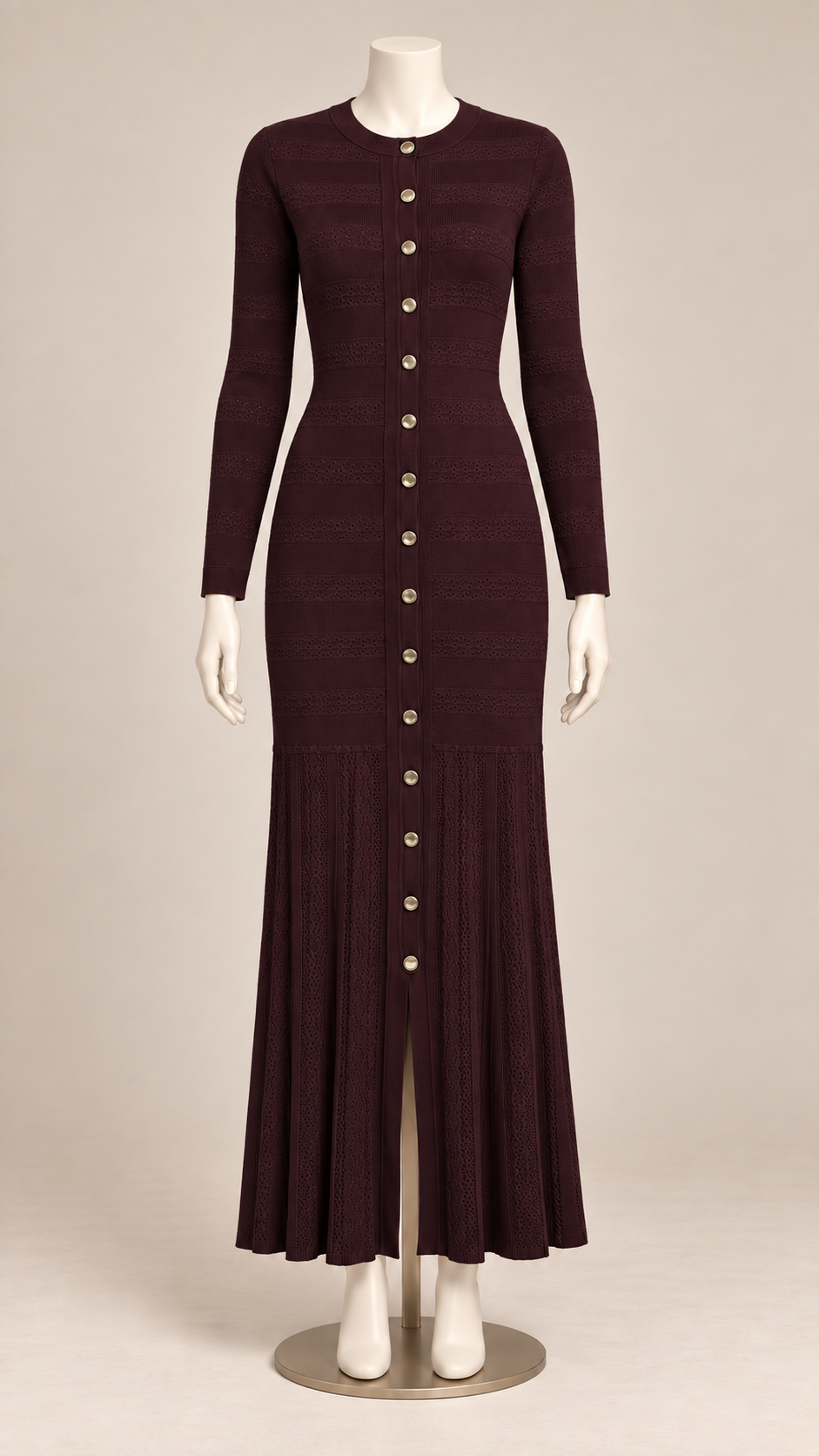 Noemi Ribbed Knit Maxi Dress — Wine red mannequin front