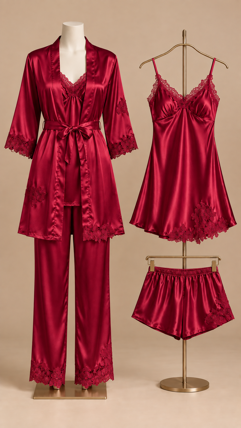 Anouk Five-Piece Set — Wine red mannequin front