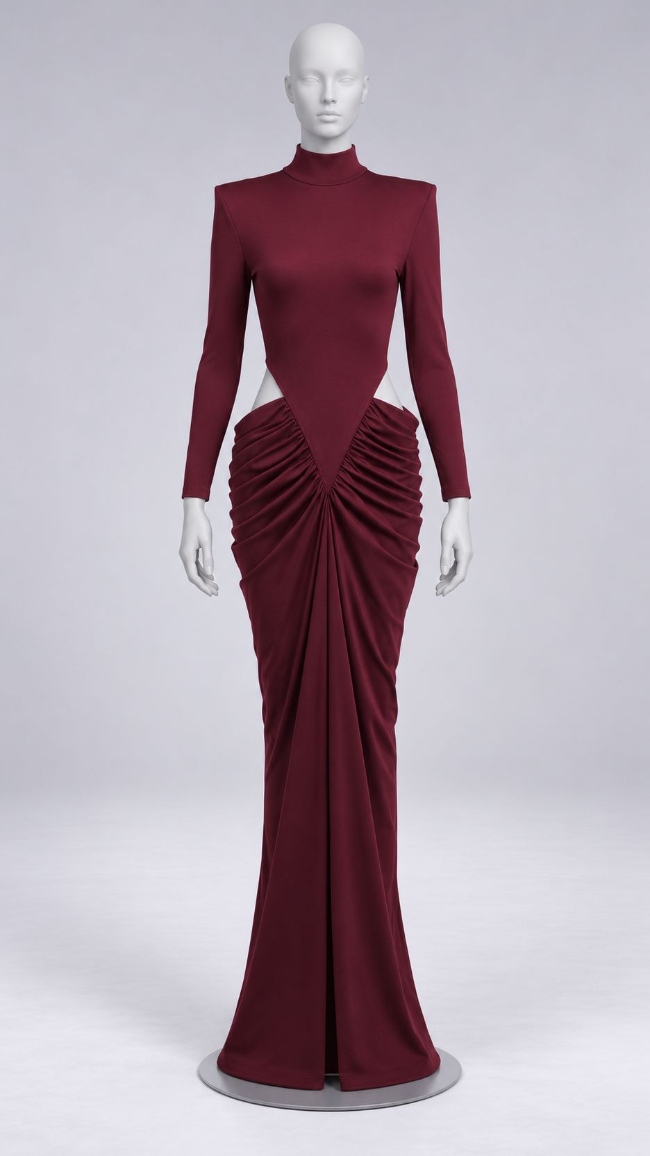 Evangeline Cutout Maxi — Wine red mannequin front