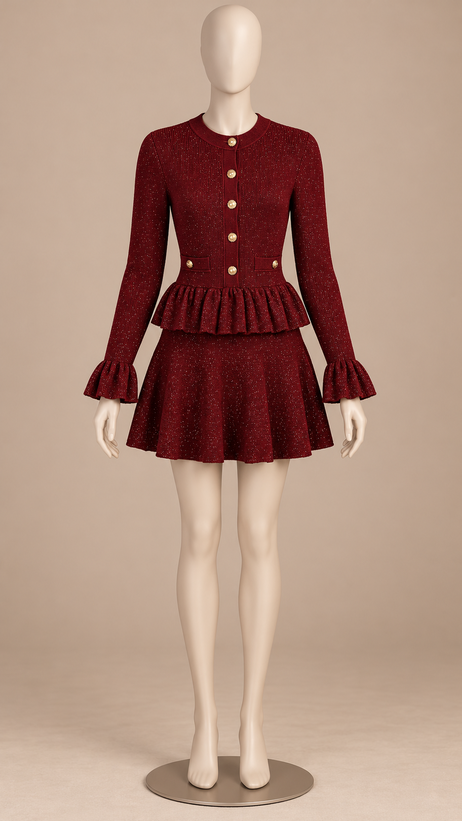 Clarissa Peplum Mini — Wine red mannequin front