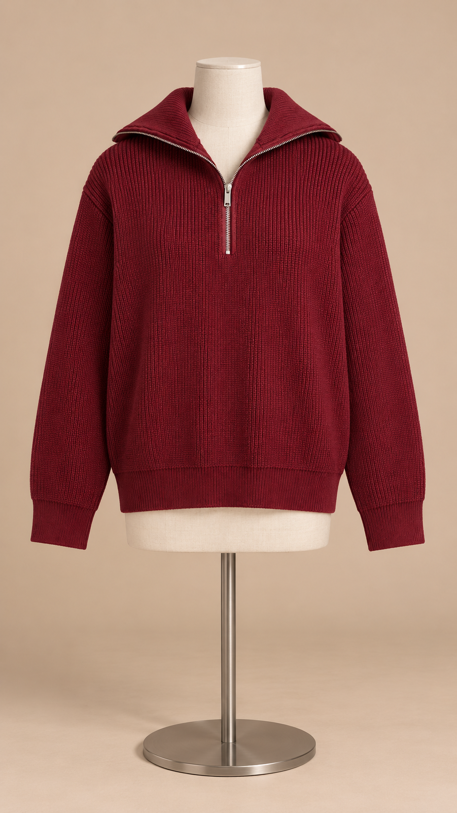 Isadora Half-Zip Sweater — Wine red mannequin front