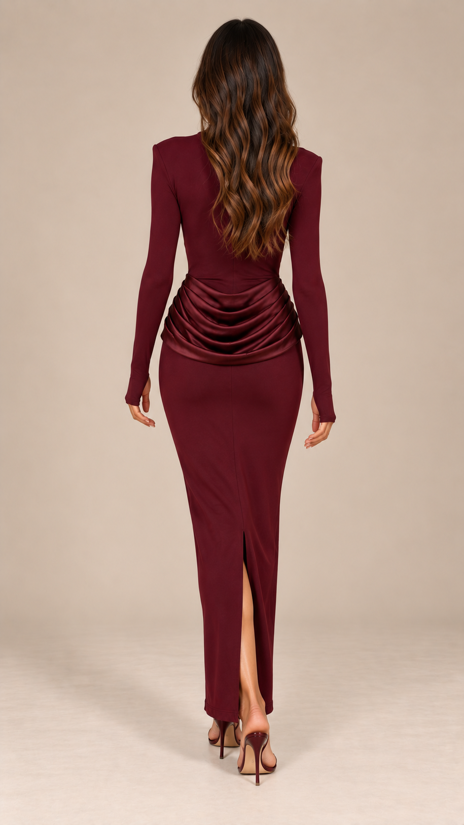 Marnie Ruched Maxi — Wine red model back