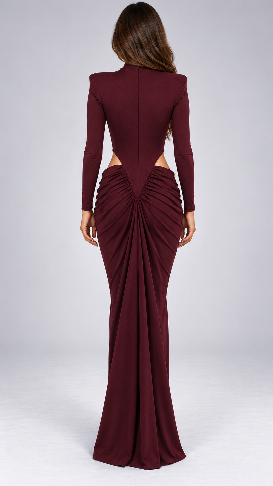 Evangeline Cutout Maxi — Wine red model back