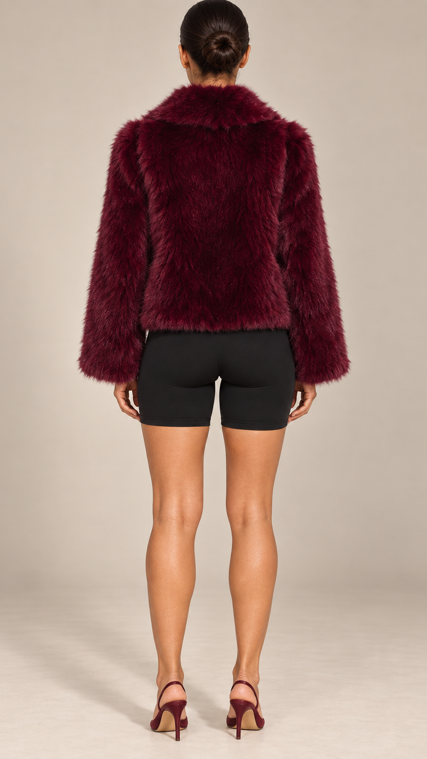Josette Lapel Jacket — Wine red model back