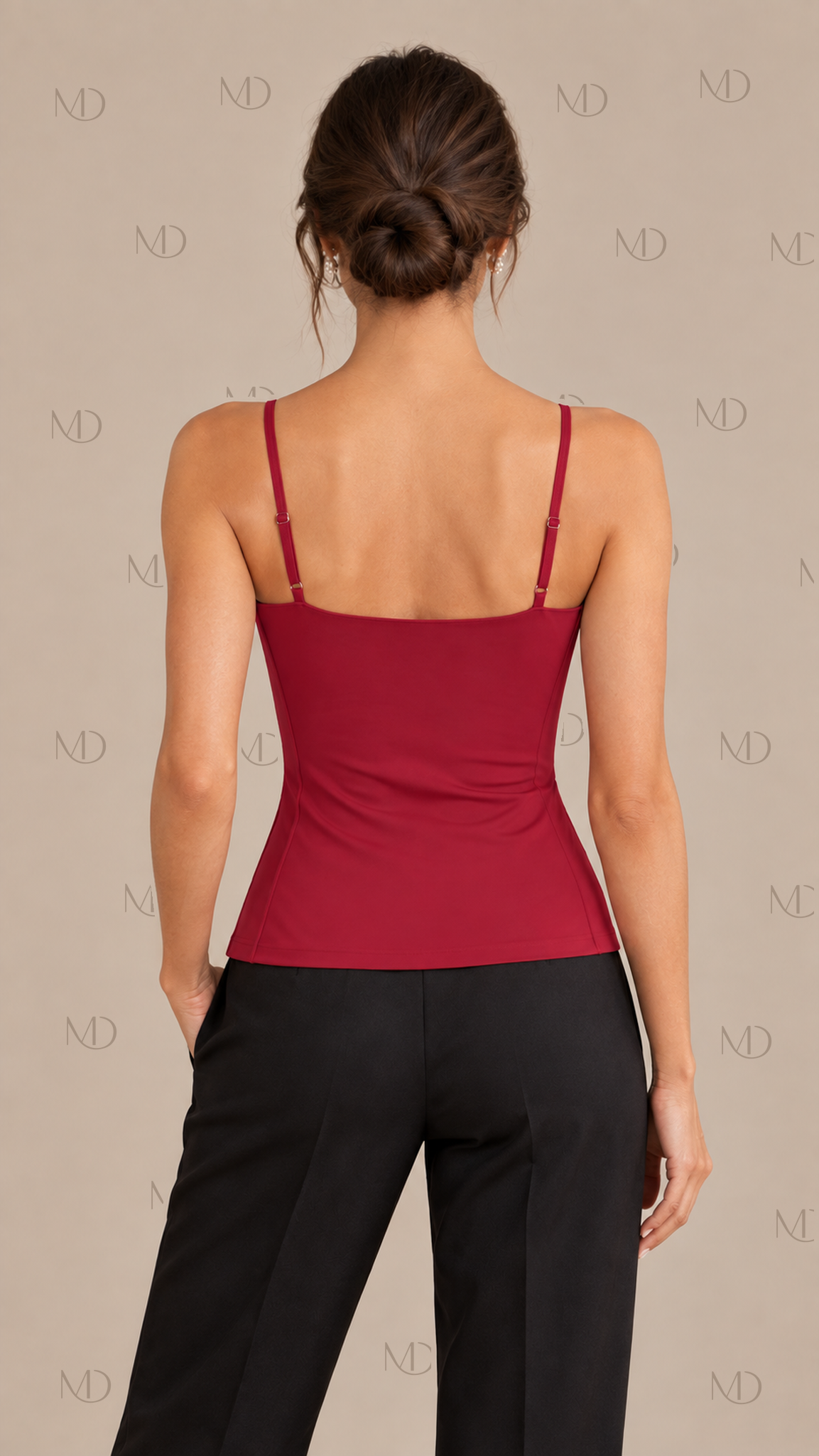 Elise Padded Bustier Cami Top — Wine red model back