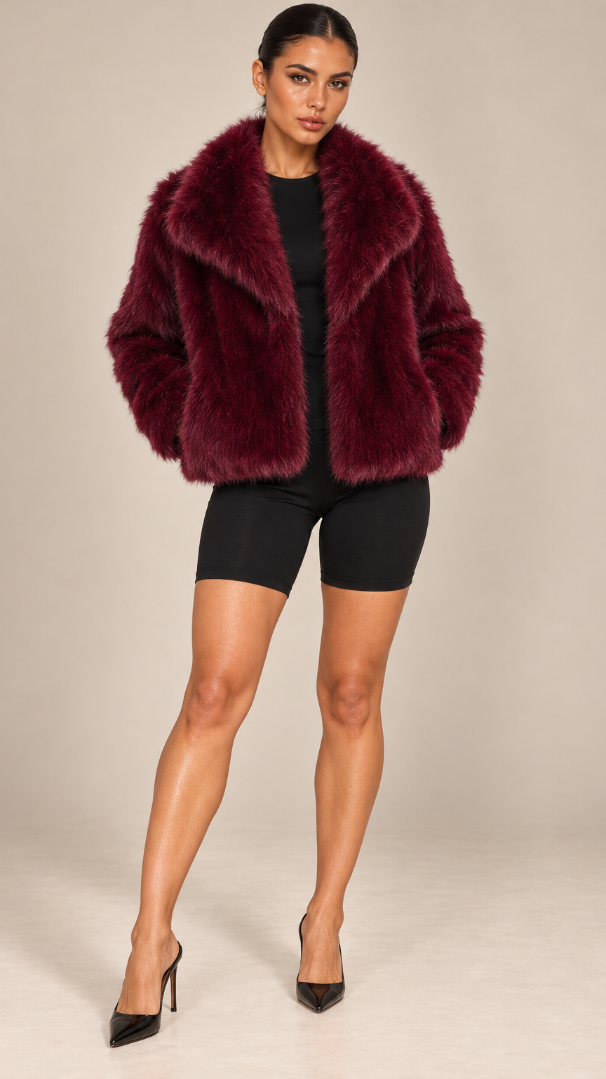 Josette Lapel Jacket — Wine red model front