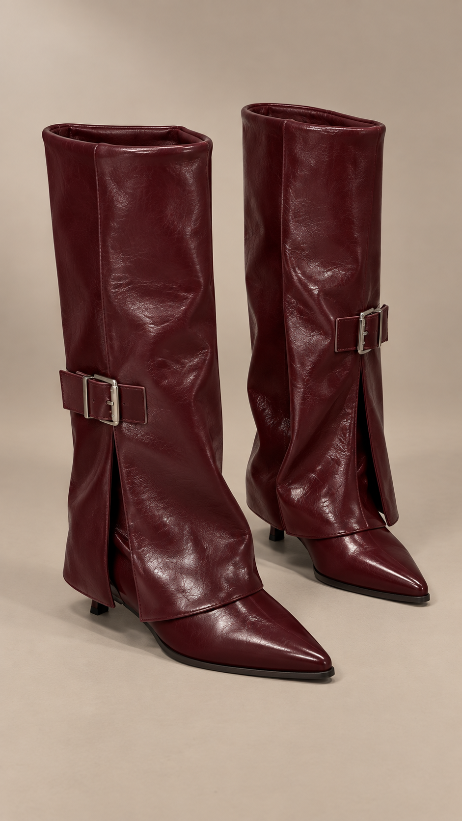 Dara Foldover Knee Boots — Wine red product only