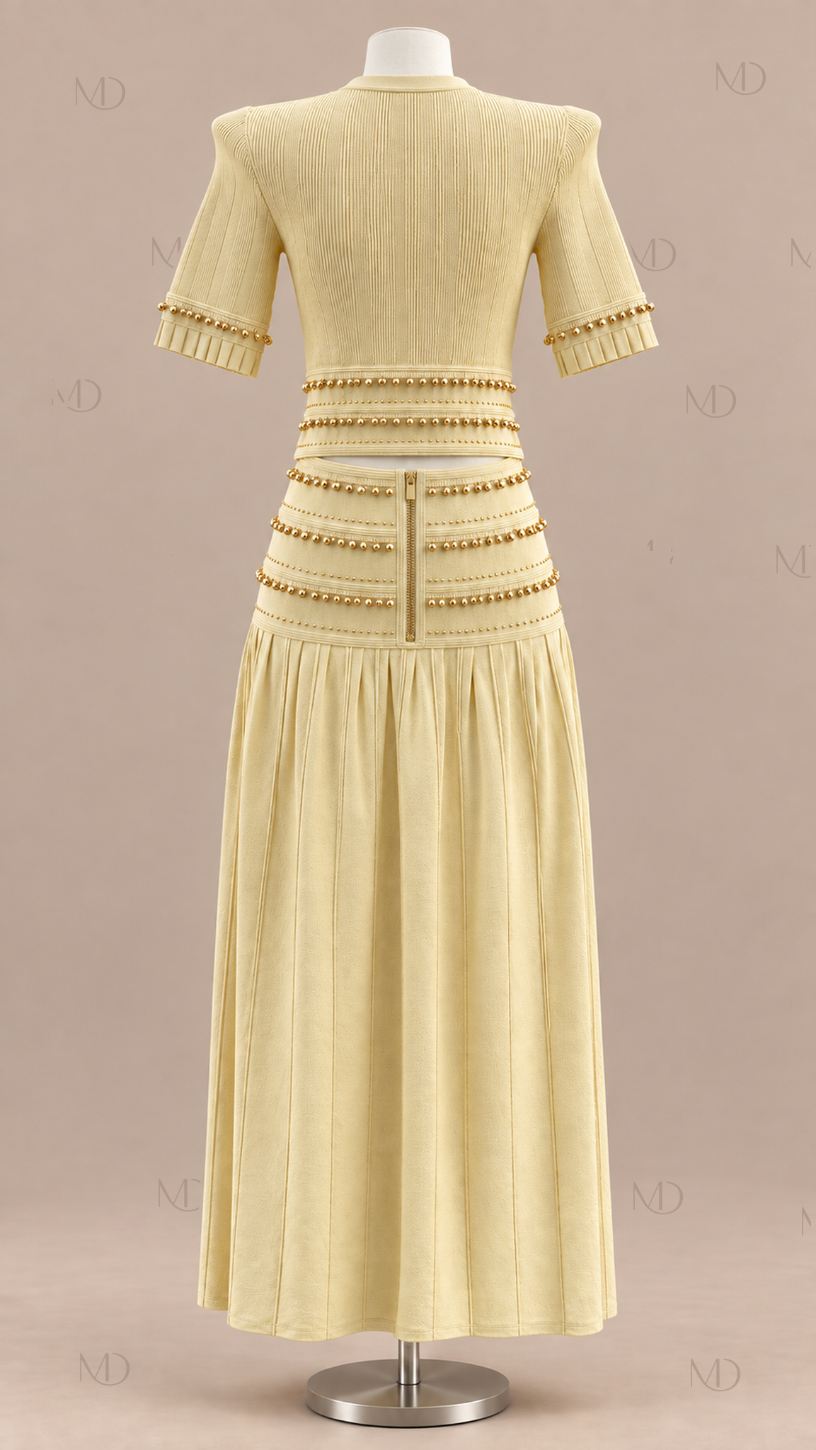 Seraphine Beaded Knit Skirt Set — Yellow mannequin back