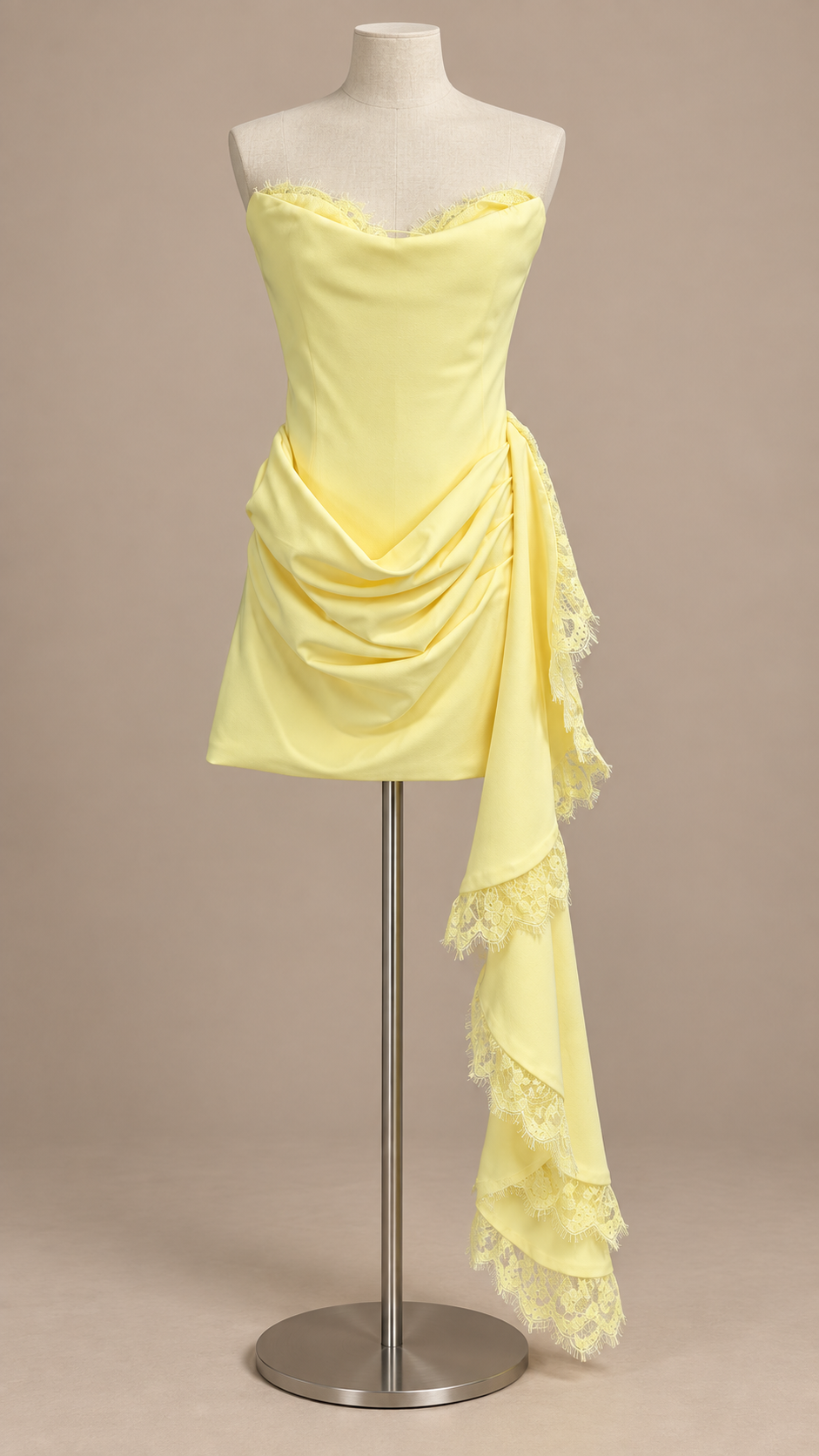 Elodie Draped Sash Mini Dress — Yellow mannequin front