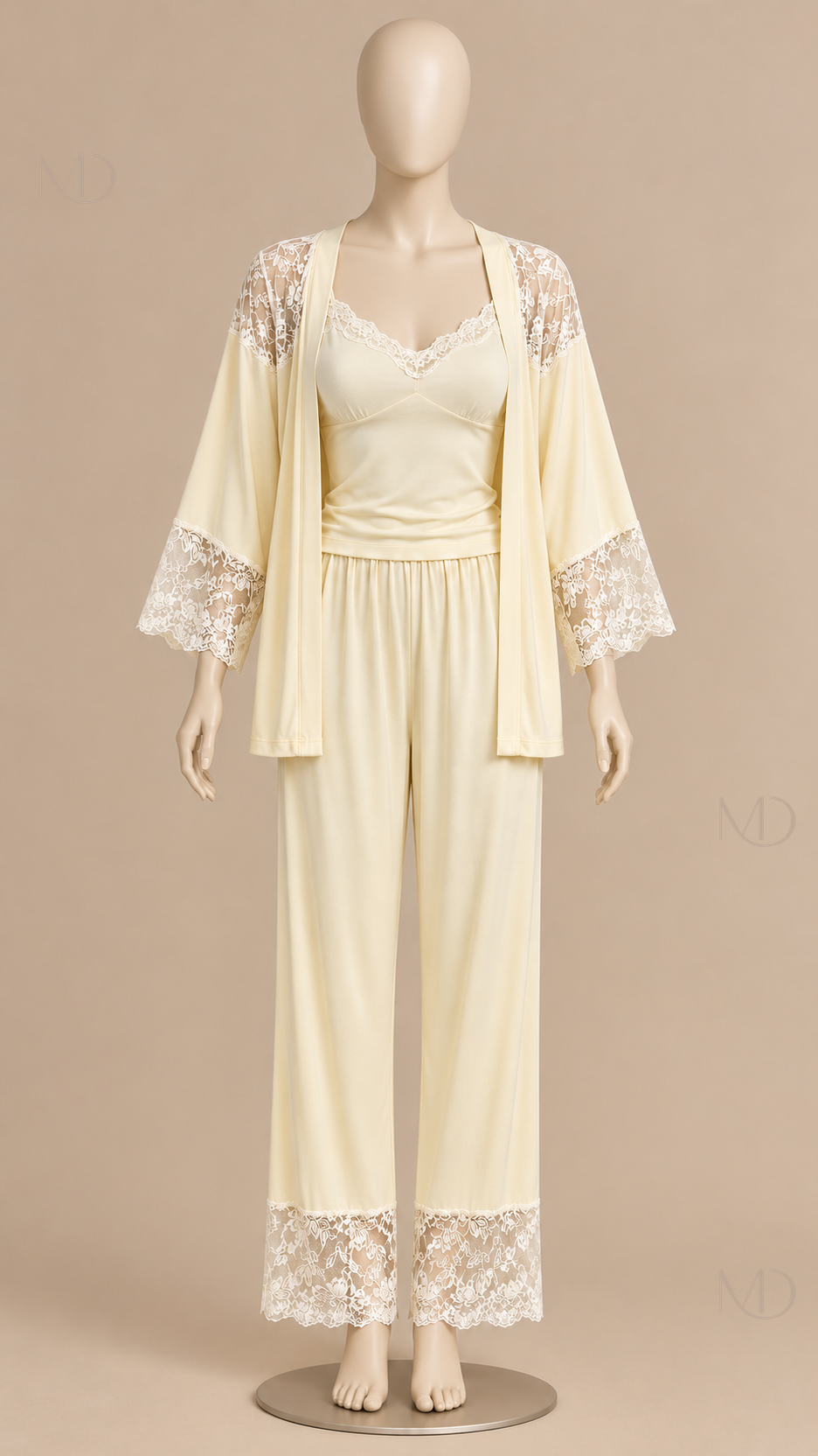 Fabiola Lace-Trim Pajama Set — Yellow mannequin front