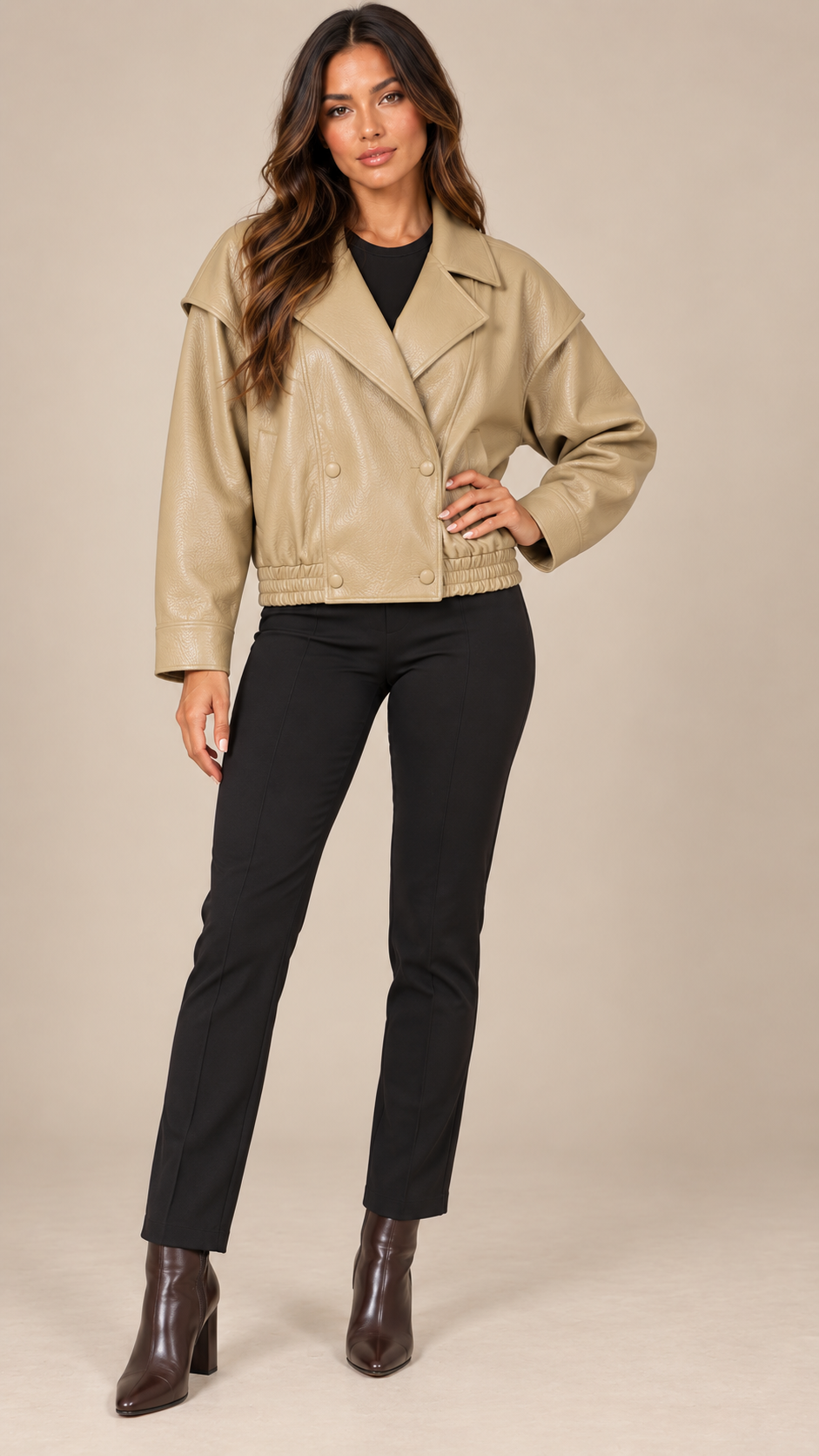 Ludmila Pebbled Leather Jacket — Yellow model front