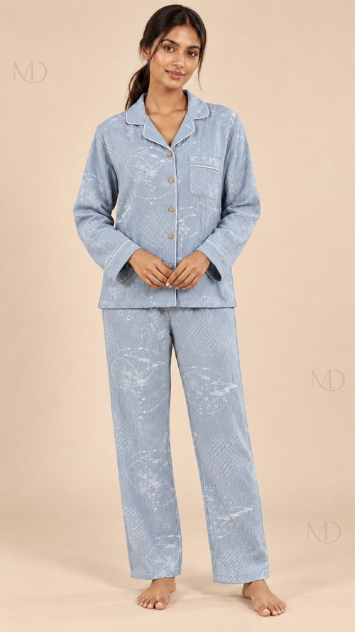 Yuki Gauze Pajama Set grey model front