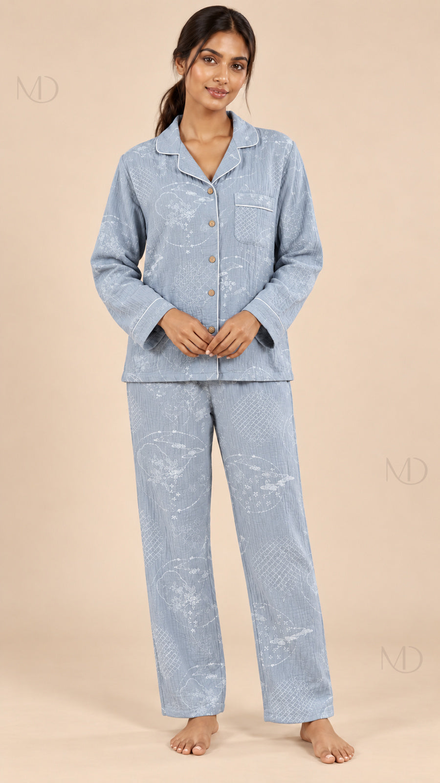 Yuki Gauze Pajama Set grey model front