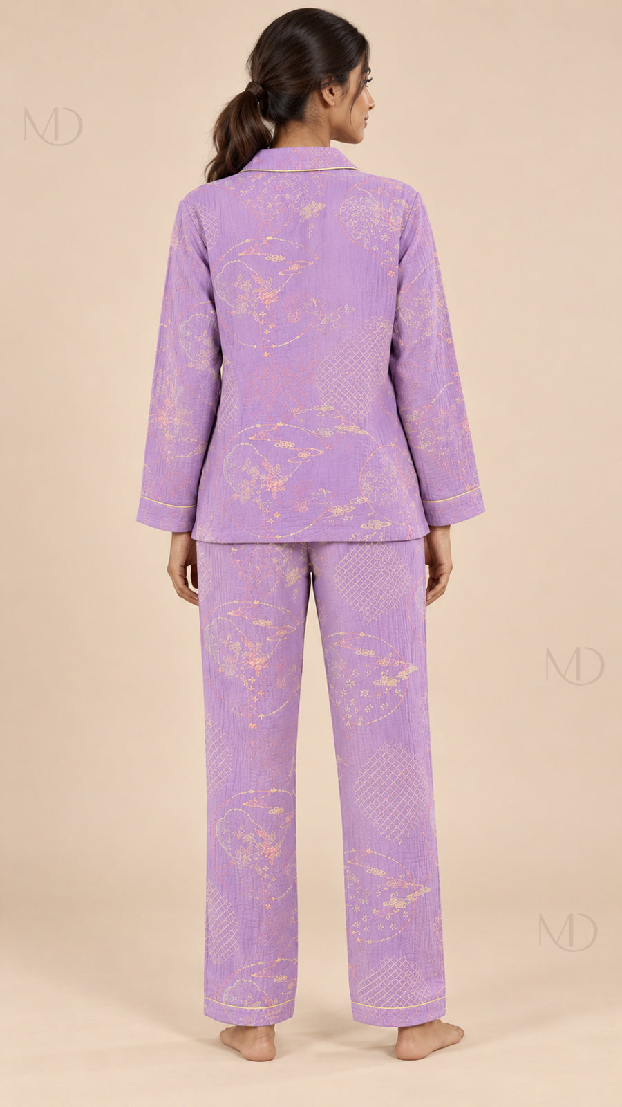 Yuki Gauze Pajama Set purple model back