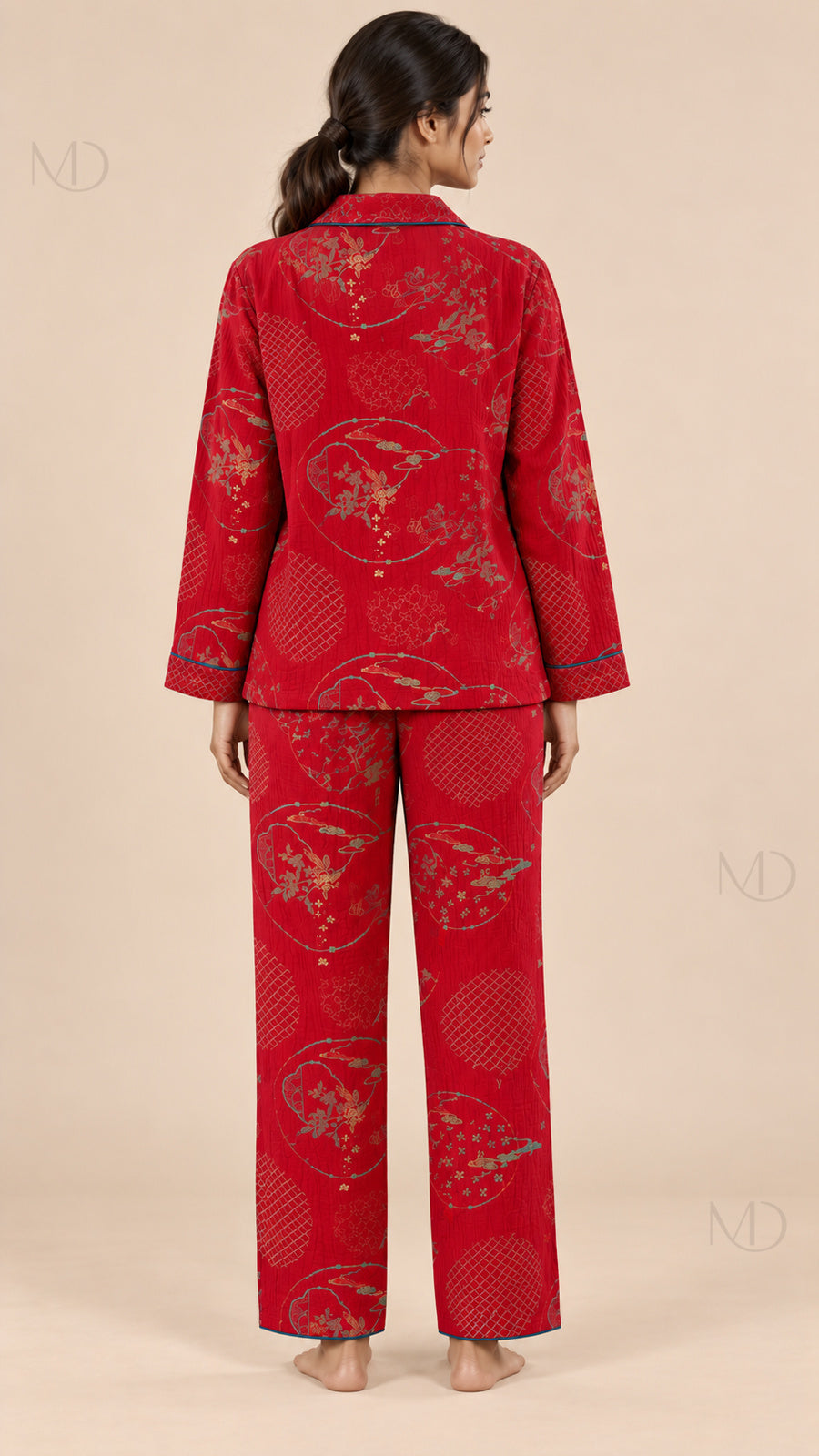 Yuki Gauze Pajama Set red model back