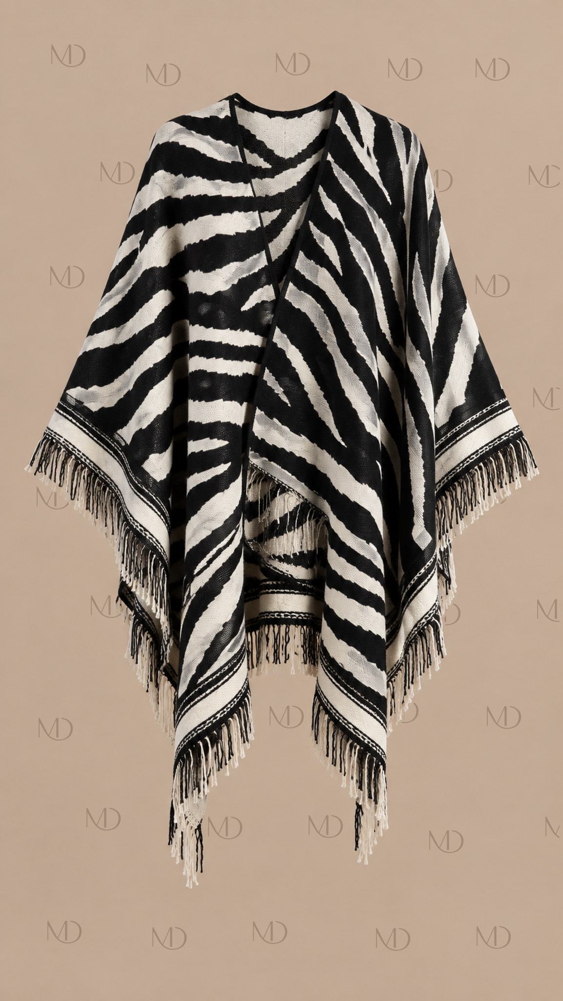 Odette Jacquard Shawl Cape — Zebra Print Black product only